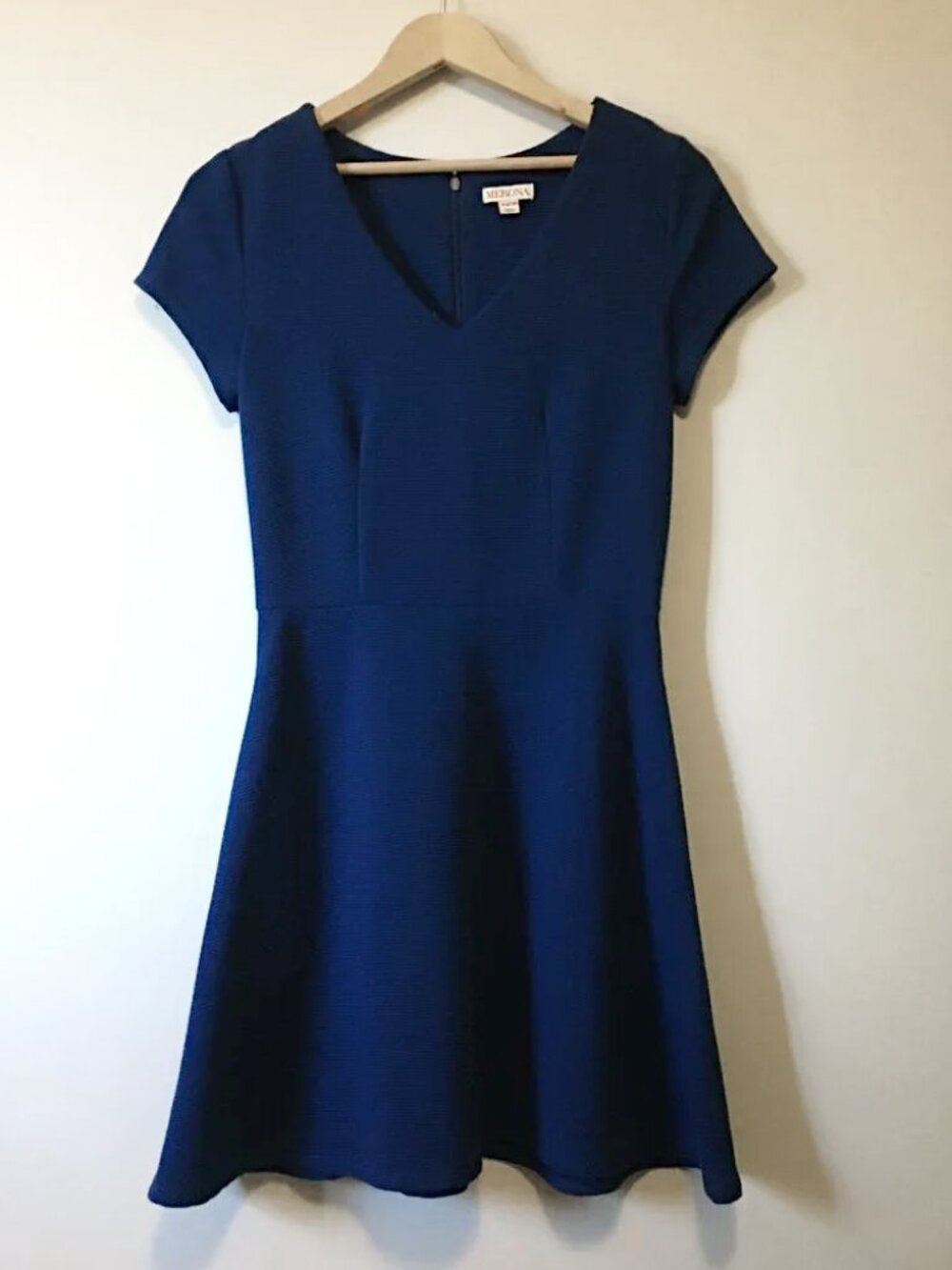 Merona Sapphire Blue Ribbed Cap Sleeve Fit & Flare Mini Dress - XS Dollette